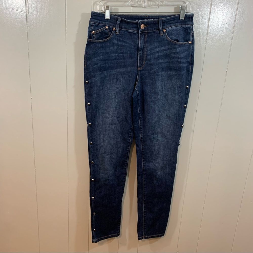 Chico's The Platinum Jegging Dark Blue Studded High Rise Skinny Jeans 6 S 0.5